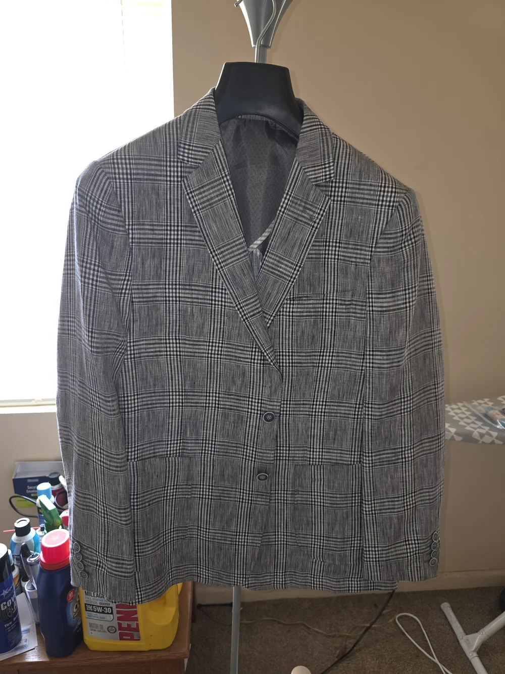 Men's Gray Plaid Two-Button Blazer